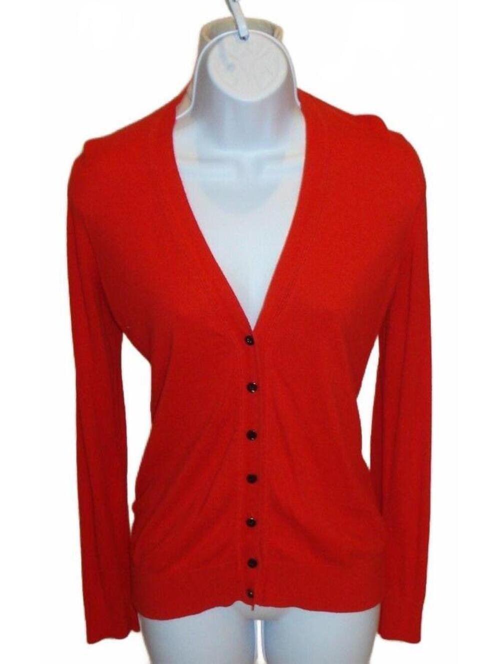 Ann Taylor Red Cotton Blend V- Neck button Up Women's Cardigan Sweater Sz Large